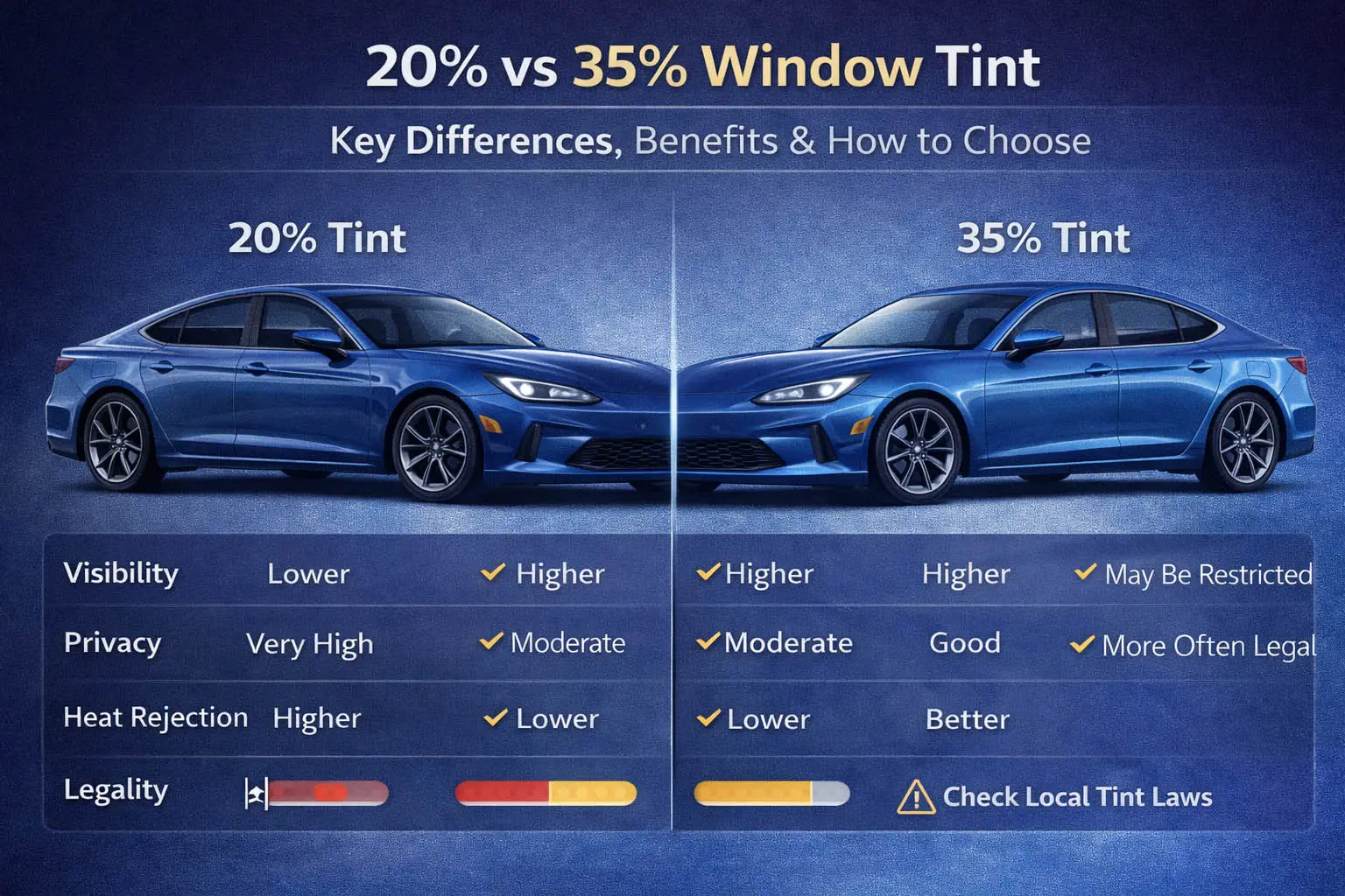 20% contre 35% Teinte de vitres (2026): Quelle est la différence et lequel choisir