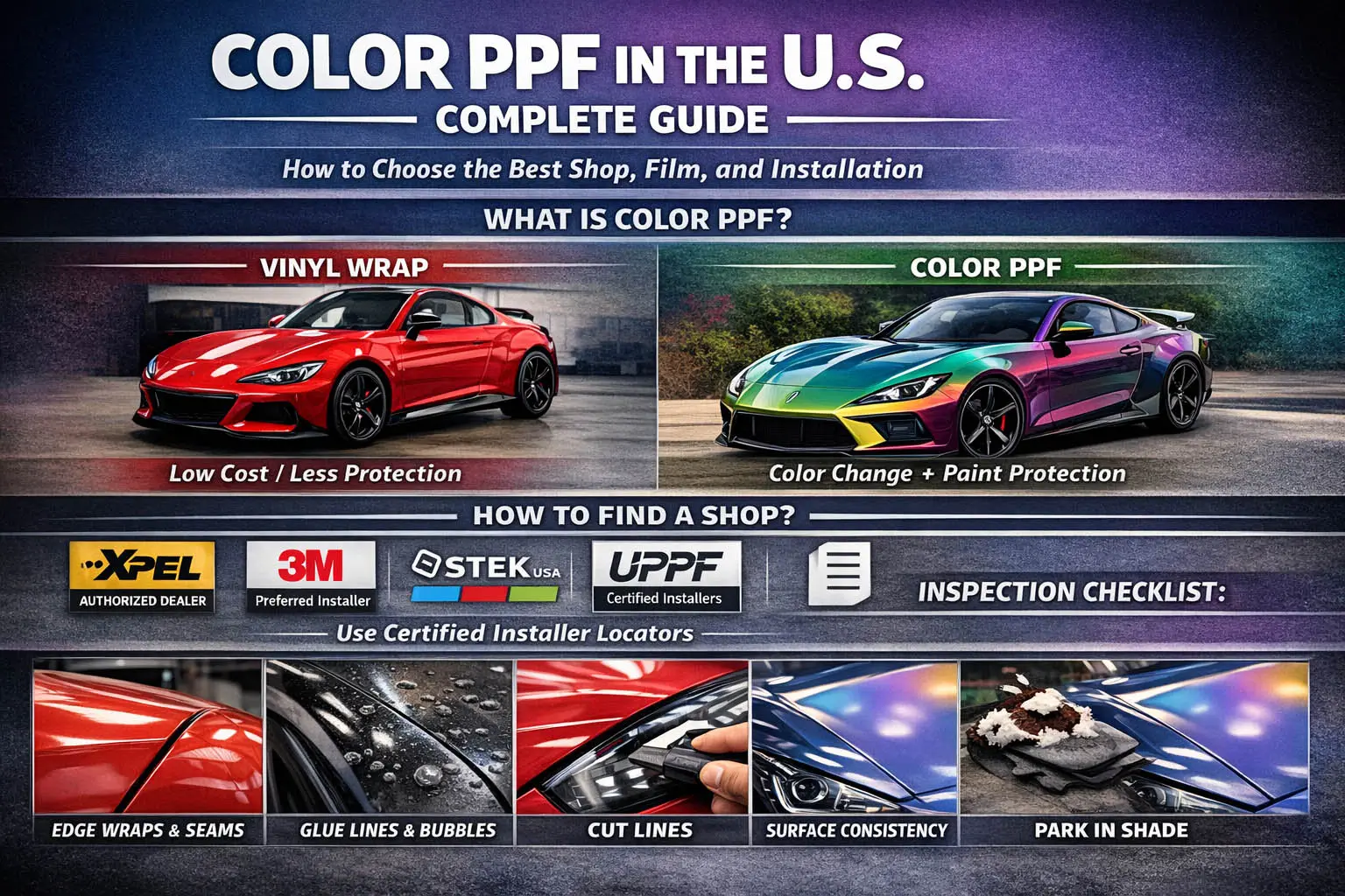PPF couleur aux États-Unis: Comment choisir la bonne boutique, Film, et Installation (Guide complet)