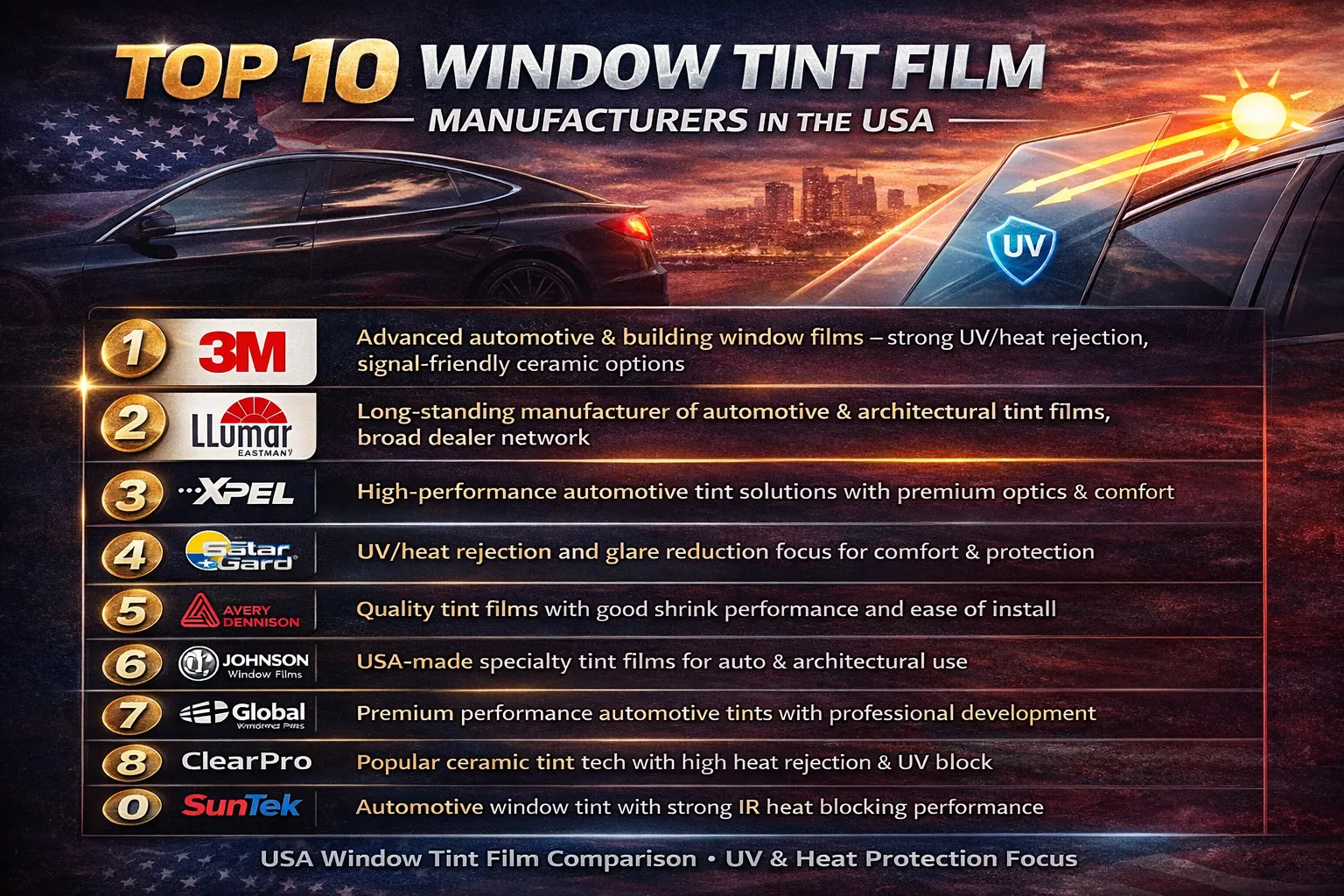 Haut 10 Fabricants de films teintés pour vitres aux États-Unis (2026 Guide)